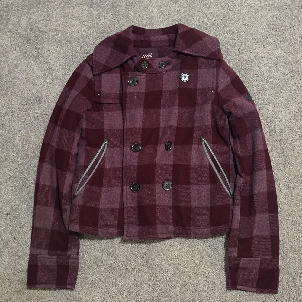 Diesel Purple Plaid Double-Breasted Pea Coat, Bomber Jackets